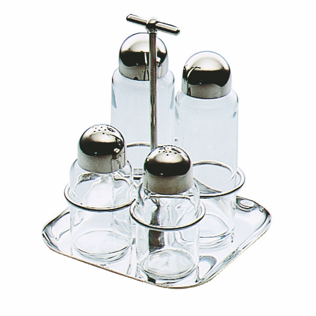 4 Pc. Cruet And Salt Cellar Set; H: 7-1/2", 2 X 6 Oz. + 2 X 3-3/4 Oz.