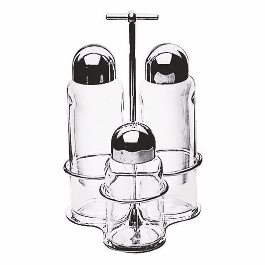 3 Pc. Cruet Set; Minima H: 7-1/2", 2 X 6 Oz. + 1 X 3-3/4 Oz.